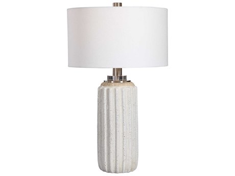 Uttermost Azariah Crystal Distressed Cream Beige Round Hardback Drum White Buffet Lamp