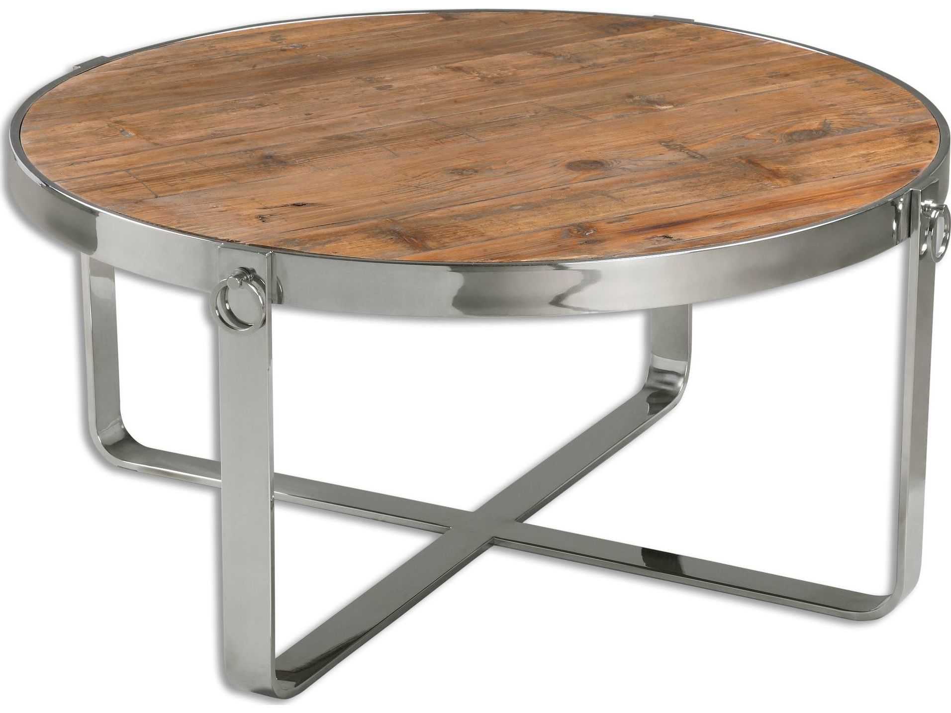 Uttermost Berdine 38 Round Stainless Steel Wooden Coffee Table UT24485