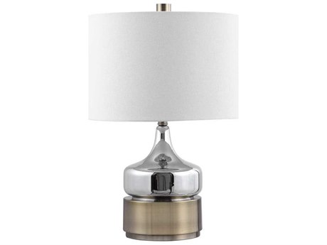 Uttermost Como Glass Chrome Antique Brass Round Drum Hardback Shade Table Lamp