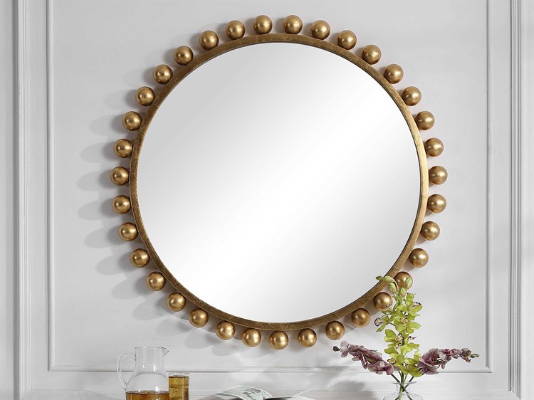Uttermost Cyra Metallic Gold Leaf Round Wall Mirror | UT09695