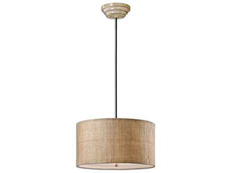 Uttermost Dafina 3-Light Antiqued Burlap Black Glass Drum Pendant