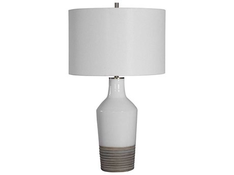 Uttermost Dakota White Crackle Glaze Round Drum Hardback Buffet Lamp