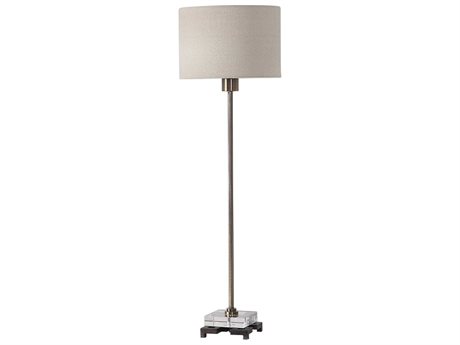 Uttermost Danyon Crystal Antique Brass Round Hardback Drum Black Buffet Lamp
