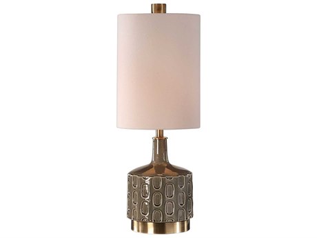 Uttermost Darrin Crackled Gray Tall Round Hardback Drum Brass Buffet Lamp