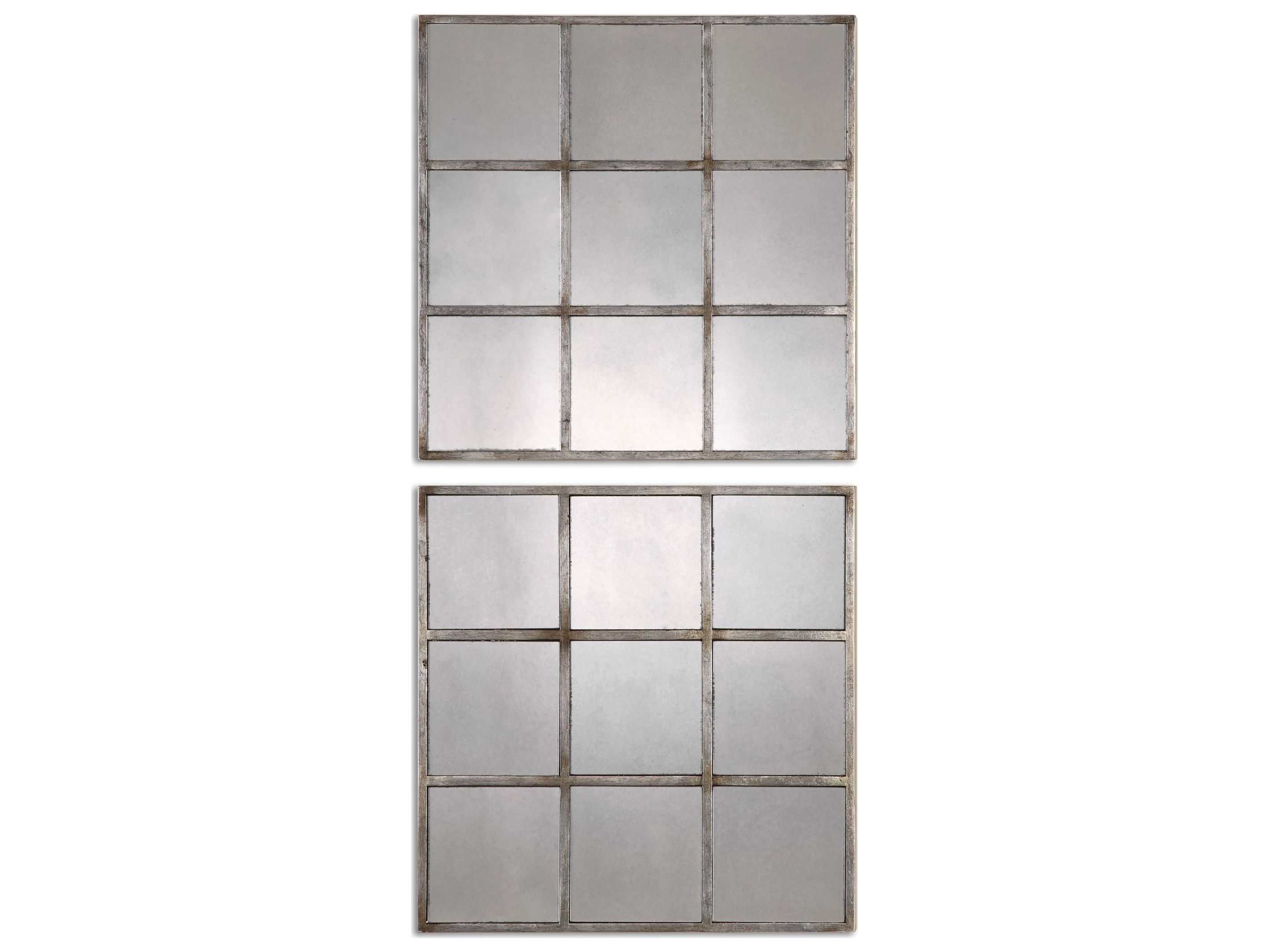 Uttermost Derowen 18 Square Silver Leaf Antique Wall Mirror Set Of 2