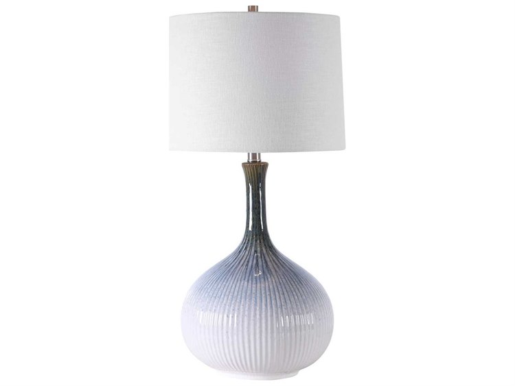 Photos - Floodlight / Street Light Uttermost Eichler Round Hardback Blue Buffet Lamp in Cream Light Indigo Dark Brown Ombre 28347-1