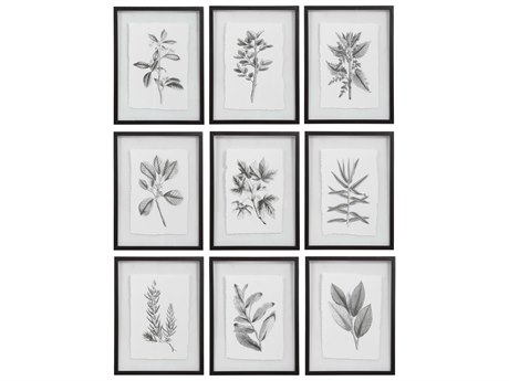 Uttermost Farmhouse Florals Canvas Wall Art Set of 9