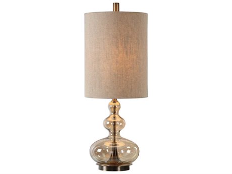 Uttermost Formoso Light Amber Tall Round Hardback Drum Brass Glass Buffet Lamp