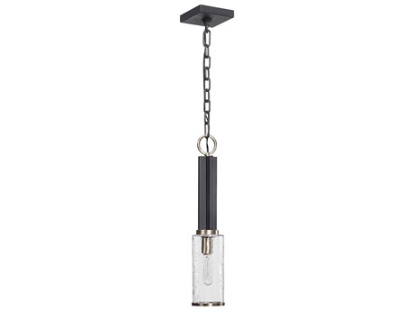 Uttermost Jarsdel 1-Light Black Antique Brass Glass Cylinder Mini Pendant