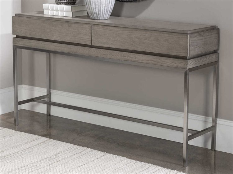 Uttermost Kamala Rectangular Wood Light Mushroom Gray Brushed Nickel Console Table UT25373
