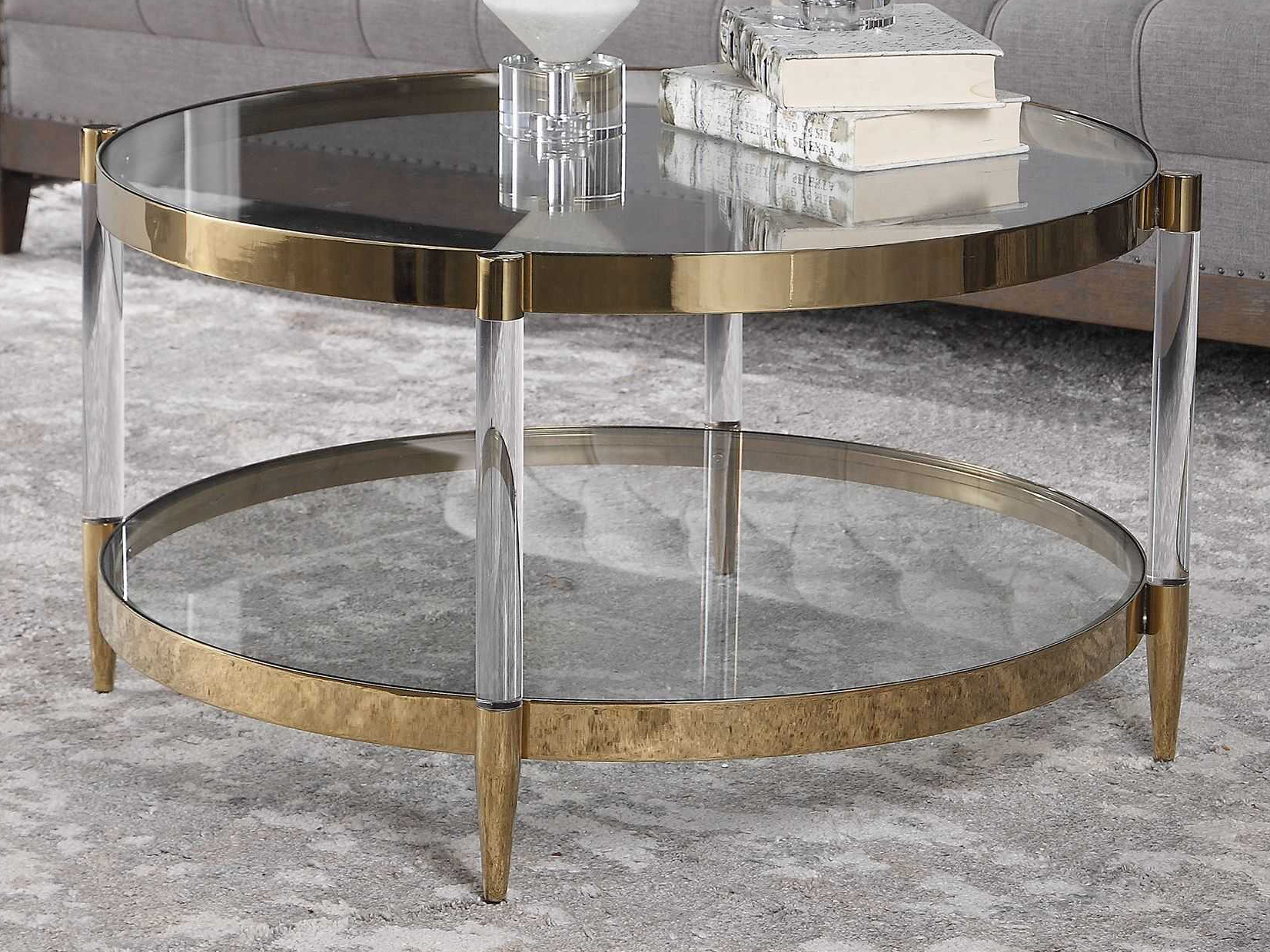 Uttermost Kellen Gold Clear 32 Wide Round Coffee Table Ut24895