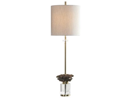Uttermost Kiota Antiqued Metallic Gold Round Hardback Drum Brass Glass Buffet Lamp