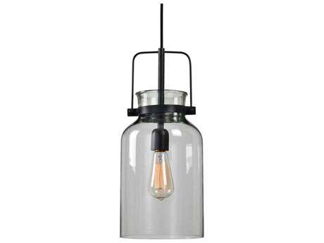 Uttermost Lansing 1-Light Textured Black Glass Cylinder Mini Pendant
