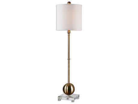 Uttermost Laton Plated Brushed Brass Round Hardback Drum Crystal Buffet Lamp