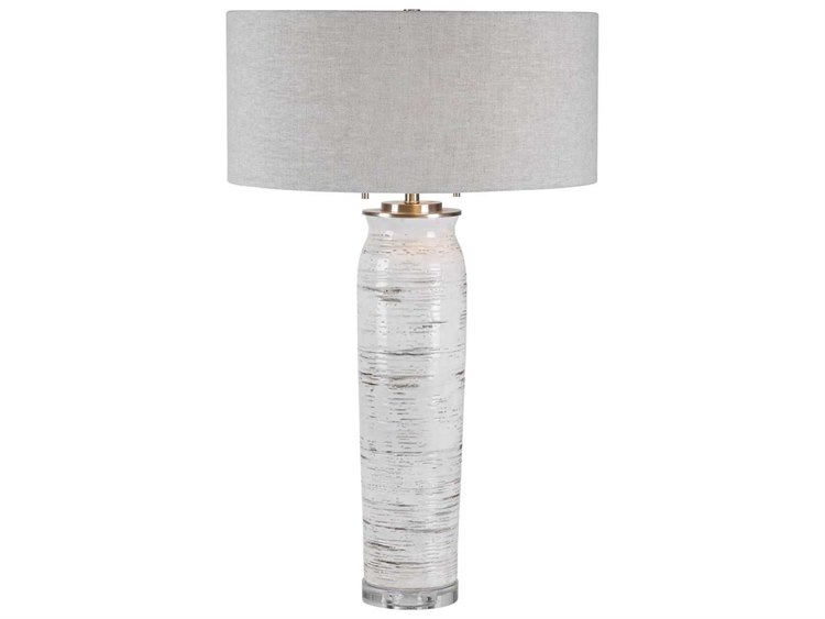 Photos - Floodlight / Street Light Uttermost Lenta Crystal Distressed Off White Round Hardback Drum Buffet Lamp 28275 