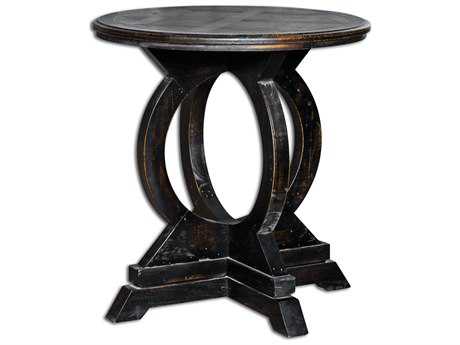 Uttermost Maiva Round Wood Weathered Black End Table