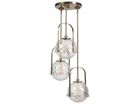 Uttermost Mimas 3-Light Antique Brass Glass Globe Pendant