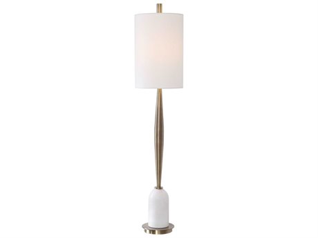 Uttermost Minette Antique Brass White Round Drum Hardback Shade Buffet Lamp