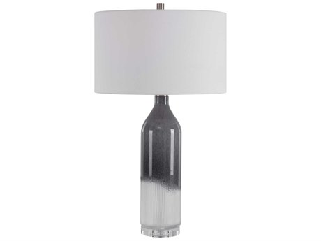 Uttermost Natasha Crystal Glass Light Gray Frosted White Ombre Drum Hardback Rolled Edge Buffet Lamp