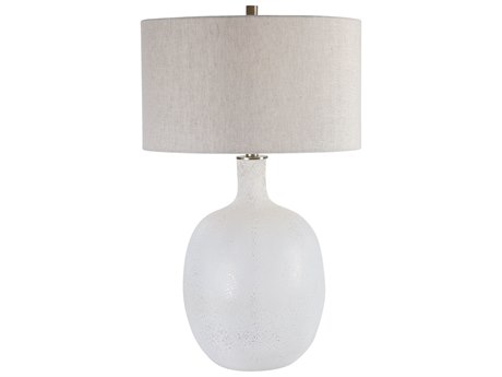 Uttermost Whiteout Glass Mottled Aged White Round Hardback Drum Buffet Lamp
