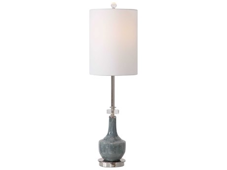 Uttermost Piers Crystal Blue Polished Nickel Drum Hardback Rolled Edge Buffet Lamp