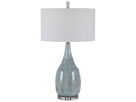 Uttermost Rialta Crystal Aqua Teal Drum Hardback Rolled Edge Blue Buffet Lamp