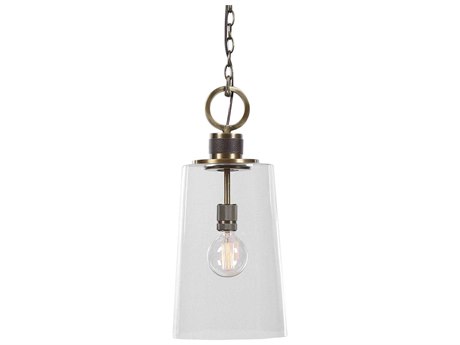 Uttermost Rosston 1-Light Antique Brass Glass Cylinder Pendant