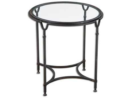 Uttermost Samson Round Glass Aged Black End Table
