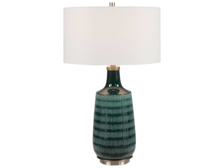 Uttermost Scouts Deep Teal Round Drum Hardback Shade Green Buffet Lamp