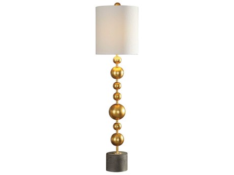 Uttermost Selim Metallic Gold Leaf Round Hardback Drum Gray Buffet Lamp