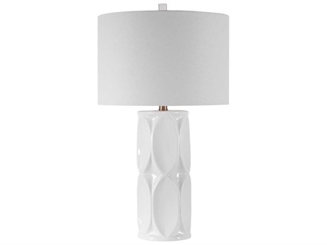 Uttermost Sinclair Glossy White Round Drum Hardback Shade Buffet Lamp