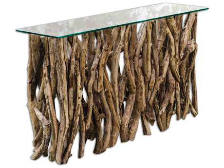 Uttermost Teak Wood Rectangular Glass Natural Console Table