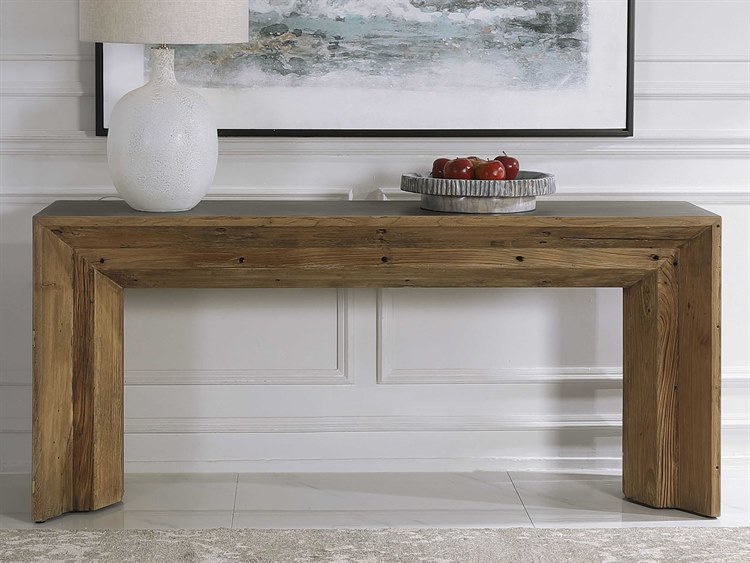 Uttermost Vail Reclaimed Wood Rectangular Concrete Natural Gray Console ...