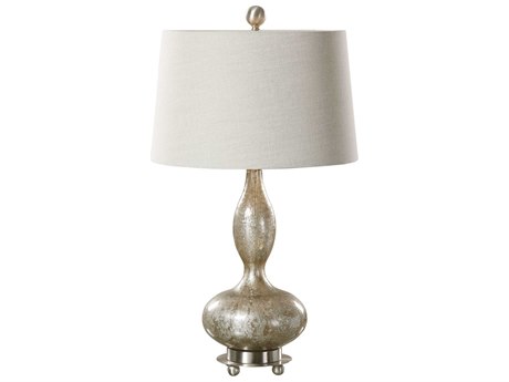Uttermost Vercana Smoked Mercury Round Tapered Hardback Nickel Glass Buffet Lamp Set of 2