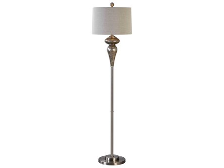 Uttermost Vercana Smoked Mercury Glass Brushed Nickel Slightly Tapered Round Hardback Floor Lamp Set of 2
