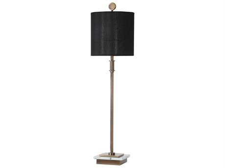 Uttermost Volante Crystal Antique Brass Round Hardback Drum Buffet Lamp
