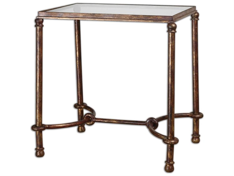 Uttermost Warring 25" Rectangular Glass Rustic Bronze Patina End Table