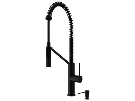 Vigo Livingston Matte Black Magnetic 1-Handle Deck Mount Pull-Down Kitchen Faucet with Soap Dispenser