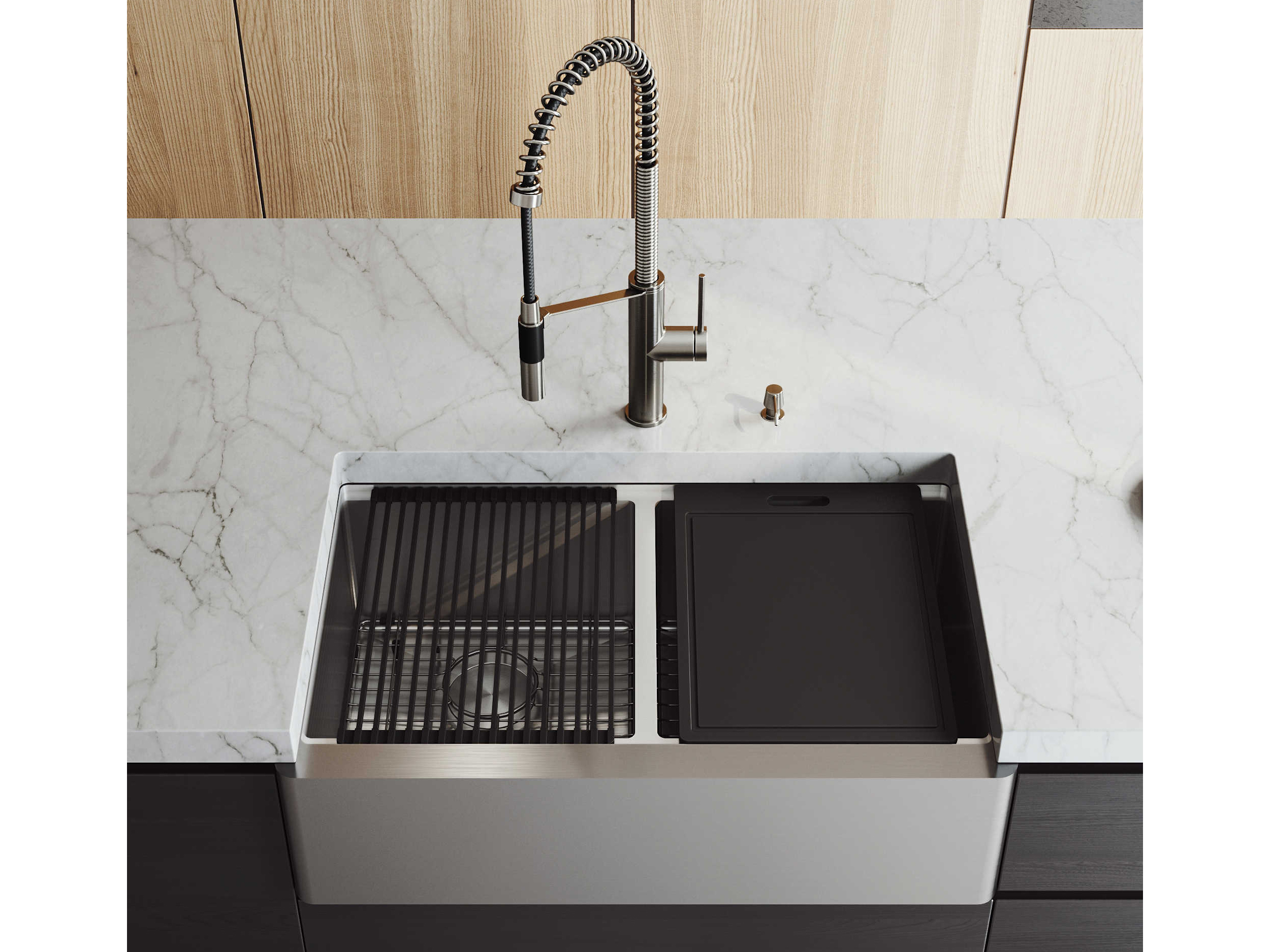 vigo farmhouse stainless steel kitchen sink faucet and dispenser