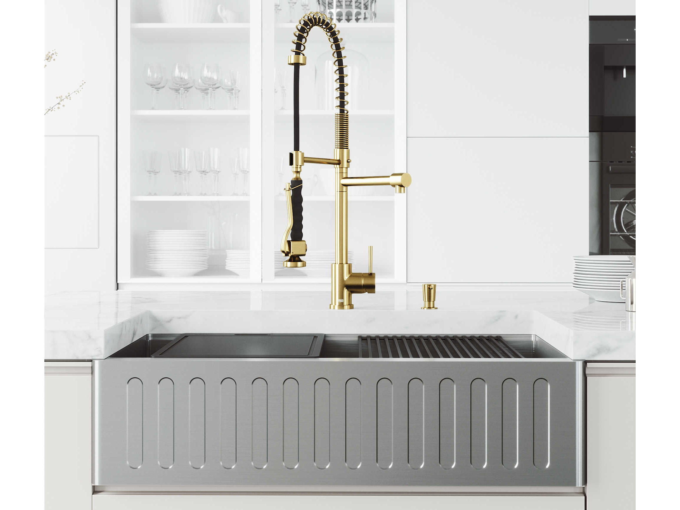 vigo farmhouse stainless steel kitchen sink faucet and dispenser