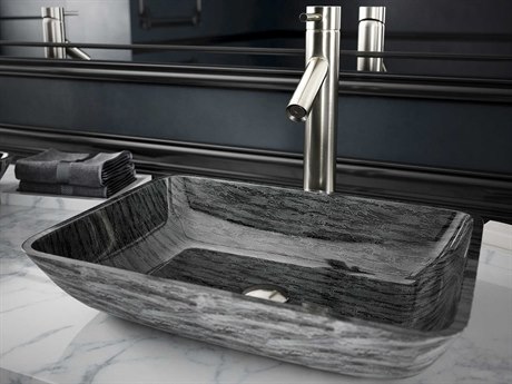 Vigo Titanium Slate Grey 18" Rectangular Vessel Bathroom Sink withBrushed Nickel 1-Lever Dior Faucet and Drain