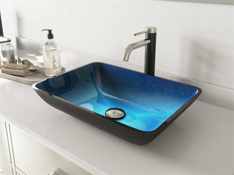 Vigo Turquoise Water 18" Rectangular Vessel Bathroom Sink with Brushed Nickel 1-Lever Lexington Faucet and Drain