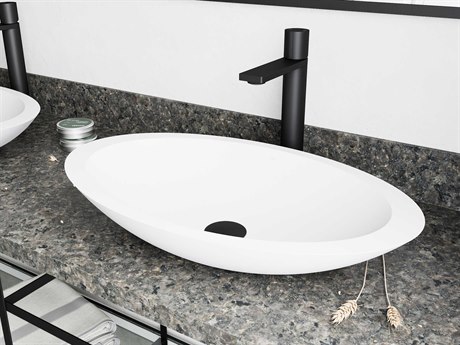 Vigo Wisteria Matte White 23" Oval Vessel Bathroom Sink with Matte Black Gotham Faucet