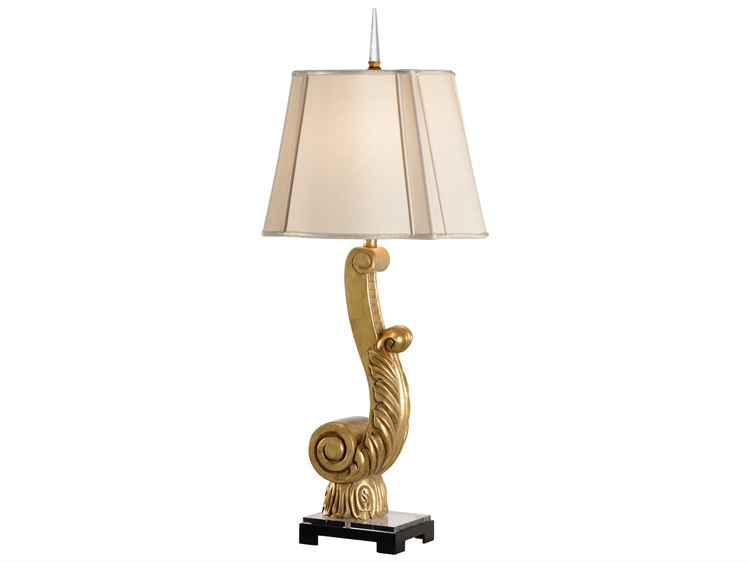 Wildwood Acanthus Antique Gold Leaf Beige Silkette Buffet Lamp