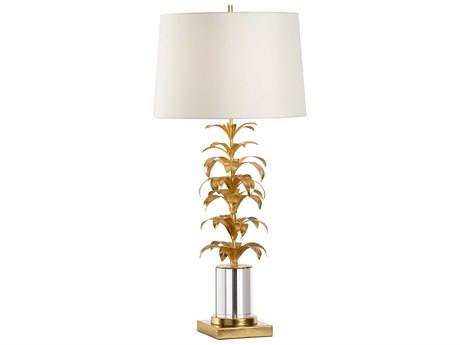Wildwood Les Feuilles Antique Gold Leaf White Linen Clear Buffet Lamp