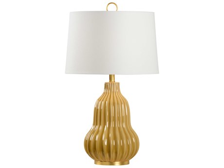 Wildwood Oliver Butterscotch Glaze Antique Gold Leaf Off White Linen Yellow Buffet Lamp