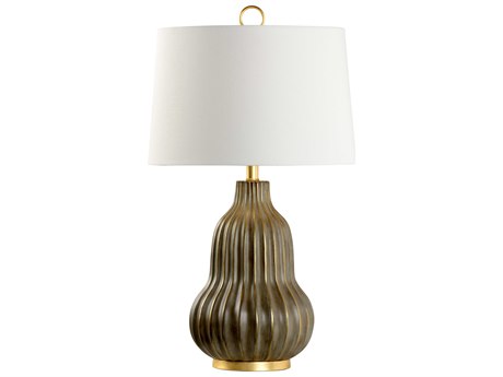Wildwood Oliver Aged Gray Glaze Antique Gold Off White Linen Buffet Lamp