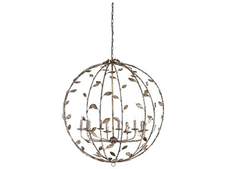 Wildwood Charlotte 10-Light Rustic Silver Leaf Candelabra Globe Chandelier