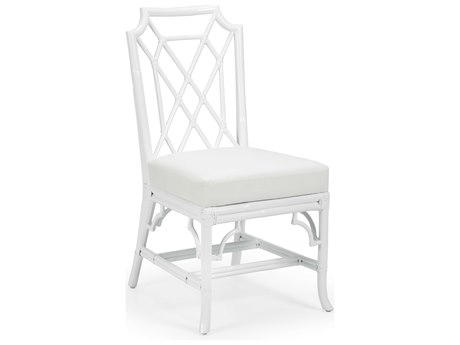Wildwood Wild Palm Rattan White Upholstered Side Dining Chair