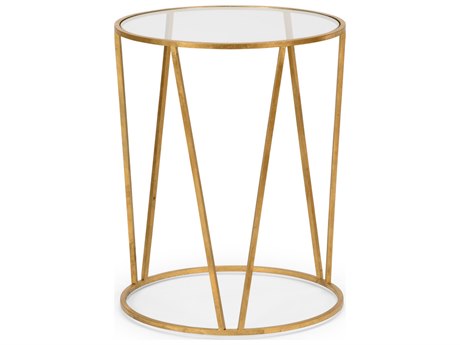 Wildwood Emery Round Glass Antique Gold Leaf End Table